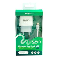 Chargeur secteur USB 2 ports et câble iPhone Apple